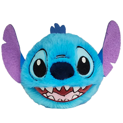 Blue plush toy with purple accents on a white background