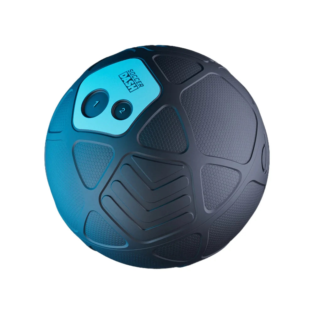 Blue and black football  with digital display on a white background