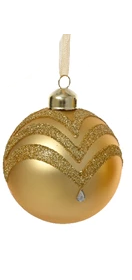 Luxury glass bauble with gold swirl and transparent diamond detail, matt finish, assorted festive styles