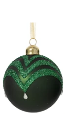Luxury glass bauble with gold swirl and transparent diamond detail, matt finish, assorted festive styles
