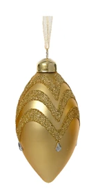 Luxury glass bauble with gold swirl and transparent diamond detail, matt finish, assorted festive styles