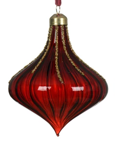 onion glass bauble with transparent finish and velvet hanger - red style 1
