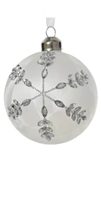 Elegant Frosted Glass Christmas Baubles with Silver Gems