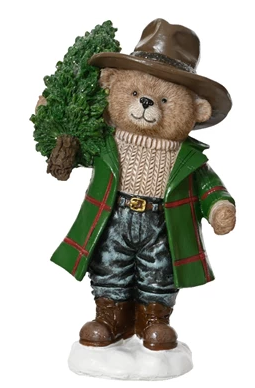 Festive Bear Figurine with Tree & Wreath – Assorted Styles