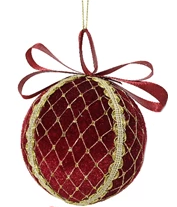 Assorted velvet heart-shaped Christmas ornaments with gold lace and bows