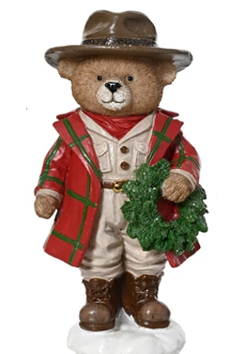 Festive Bear Figurine with Tree & Wreath – Assorted Styles