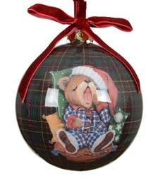 Christmas Bauble Foam Ornament with Bear Print & Velvet Bow