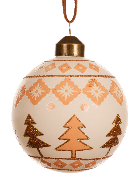 Glass Christmas Baubles – Matt White with Silver Interior & Gold Glitter Designs