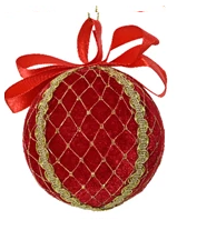 Assorted velvet heart-shaped Christmas ornaments with gold lace and bows