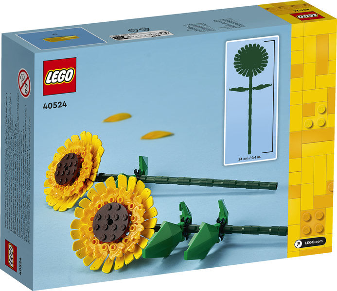 LEGO sunflower set packaging with sunflowers and LEGO branding.