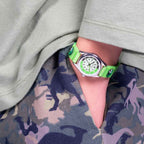 Tikkers Boys Green Fabric Rip Strap Dinosaur Time Teacher Watch
