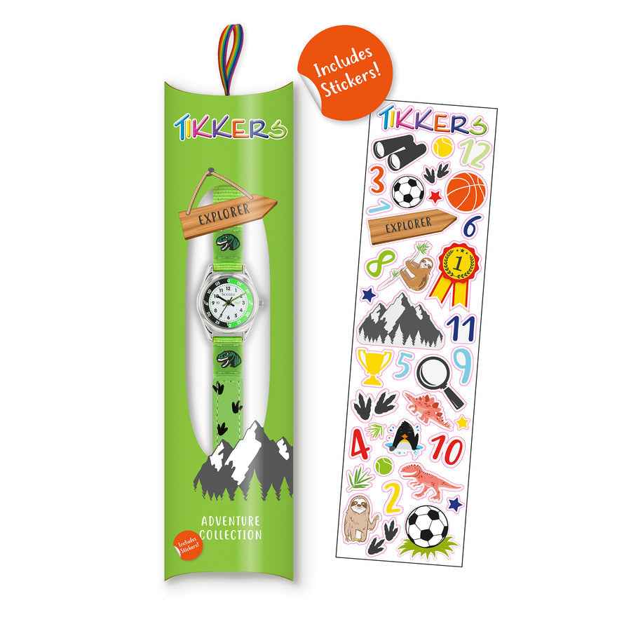 Tikkers Boys Green Fabric Rip Strap Dinosaur Time Teacher Watch