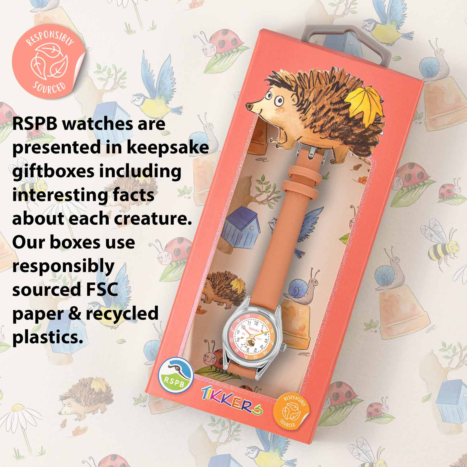 Tikkers x RSPB Hedgehog Coral Strap - Flemings Department Store