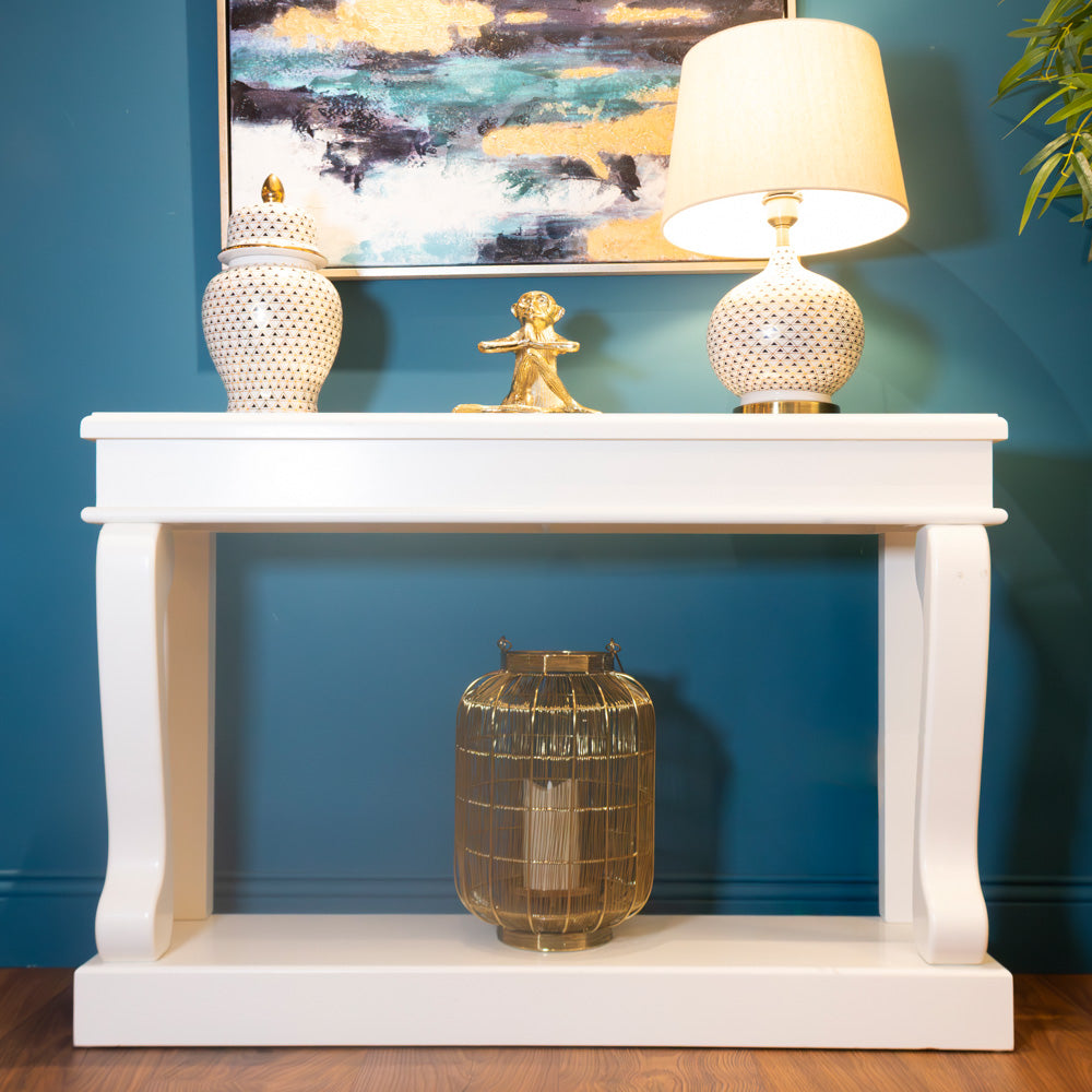 Scroll Console Table – Antique Mirror & Ivory Finish (120 cm) for Irish Hallways