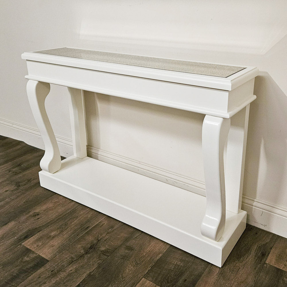 Scroll Console Table – Antique Mirror & Ivory Finish (120 cm) for Irish Hallways