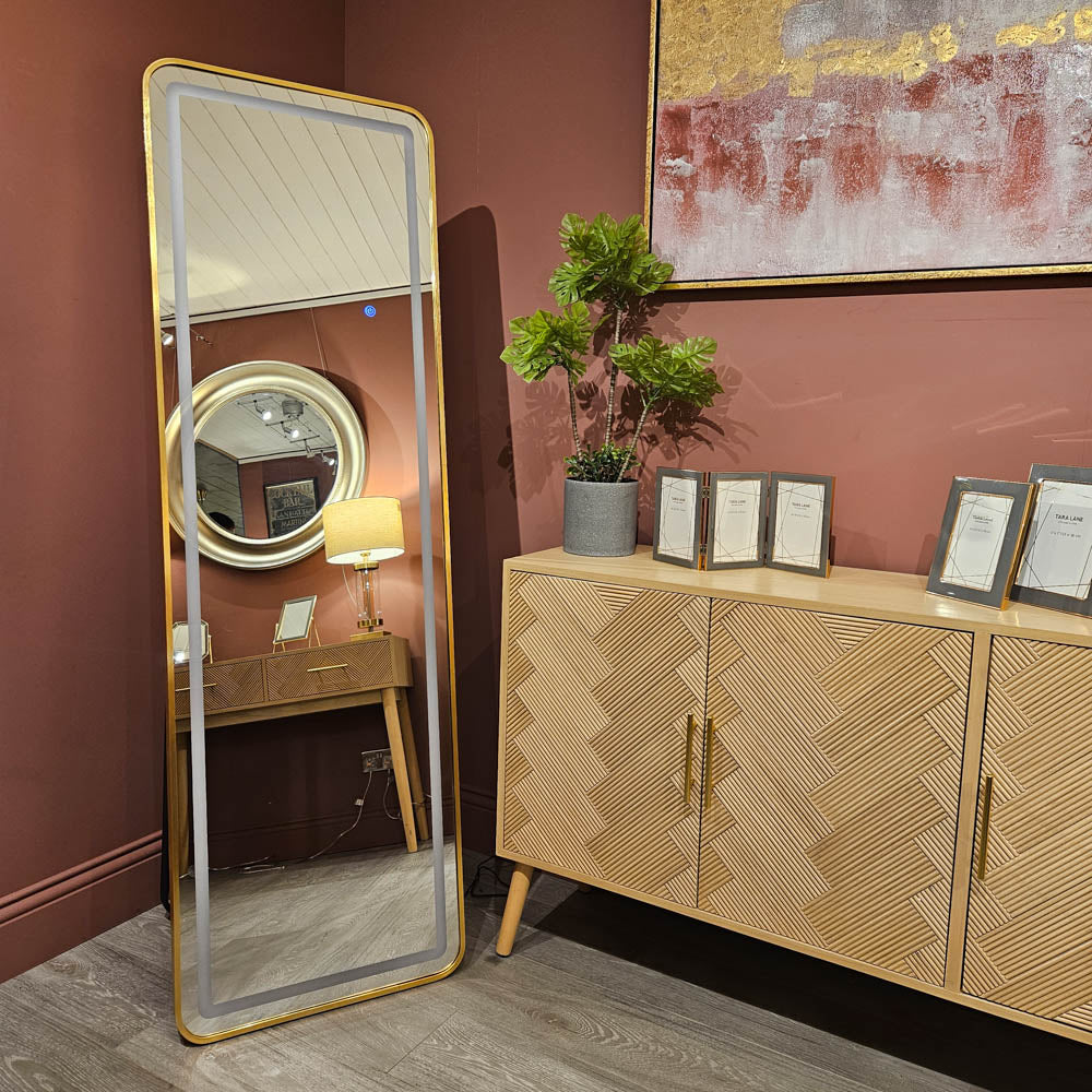 Gold LED Cheval Mirror – 160x50cm | Elegant Irish Style