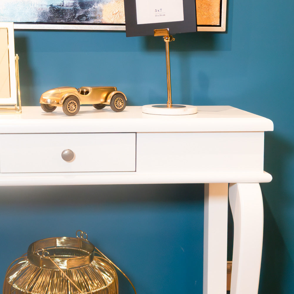 Scroll Console Table with Drawer – Ivory Finish (90 cm) for Irish Living Rooms