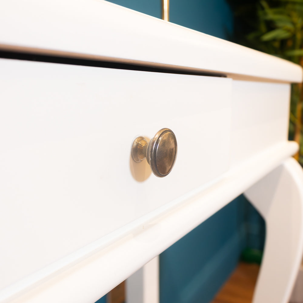 Scroll Console Table with Drawer – Ivory Finish (90 cm) for Irish Living Rooms