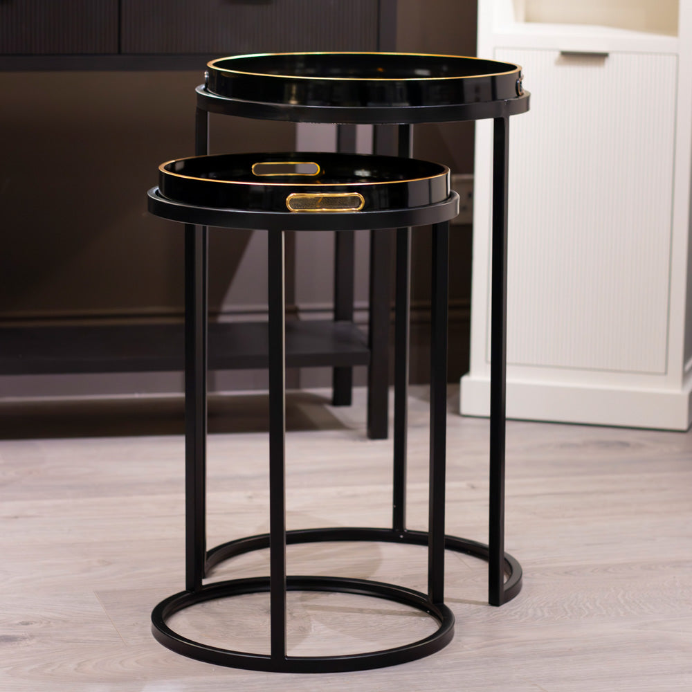 Bruna Set of 2 Tray Tables – Black & Gold Side Tables for Irish Homes