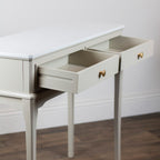 Monroe 2 Drawer Console Table marble top detail close up drawer open