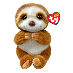 Plush sloth toy with a Ty brand tag on a white background