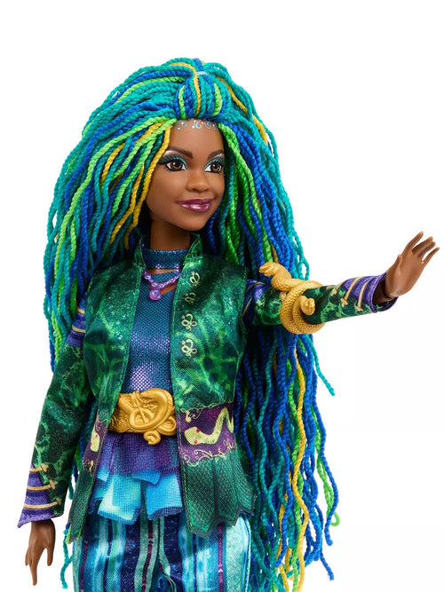 Doll with colorful hair and traditional outfit on a white background