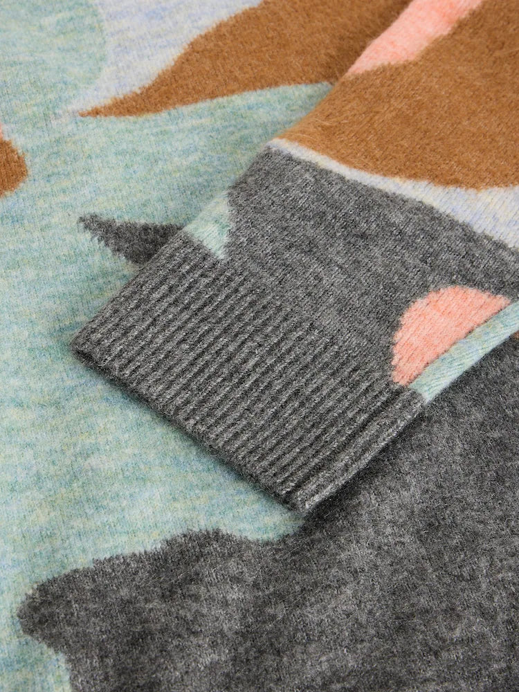 White Stuff Aria Abstract Crew Neck Jumper – Grey Multi Print