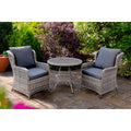 Vienna Bistro Set in Grey 2-Seater Rattan Garden Table & Chair Set with Cushions