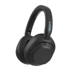 Black Sony headphones on a white background