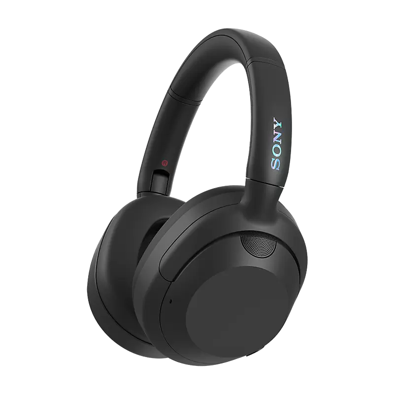 Black Sony headphones on a white background