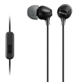 Black Sony earphones with in-line control on a white background