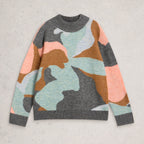 White Stuff Aria Abstract Crew Neck Jumper – Grey Multi Print