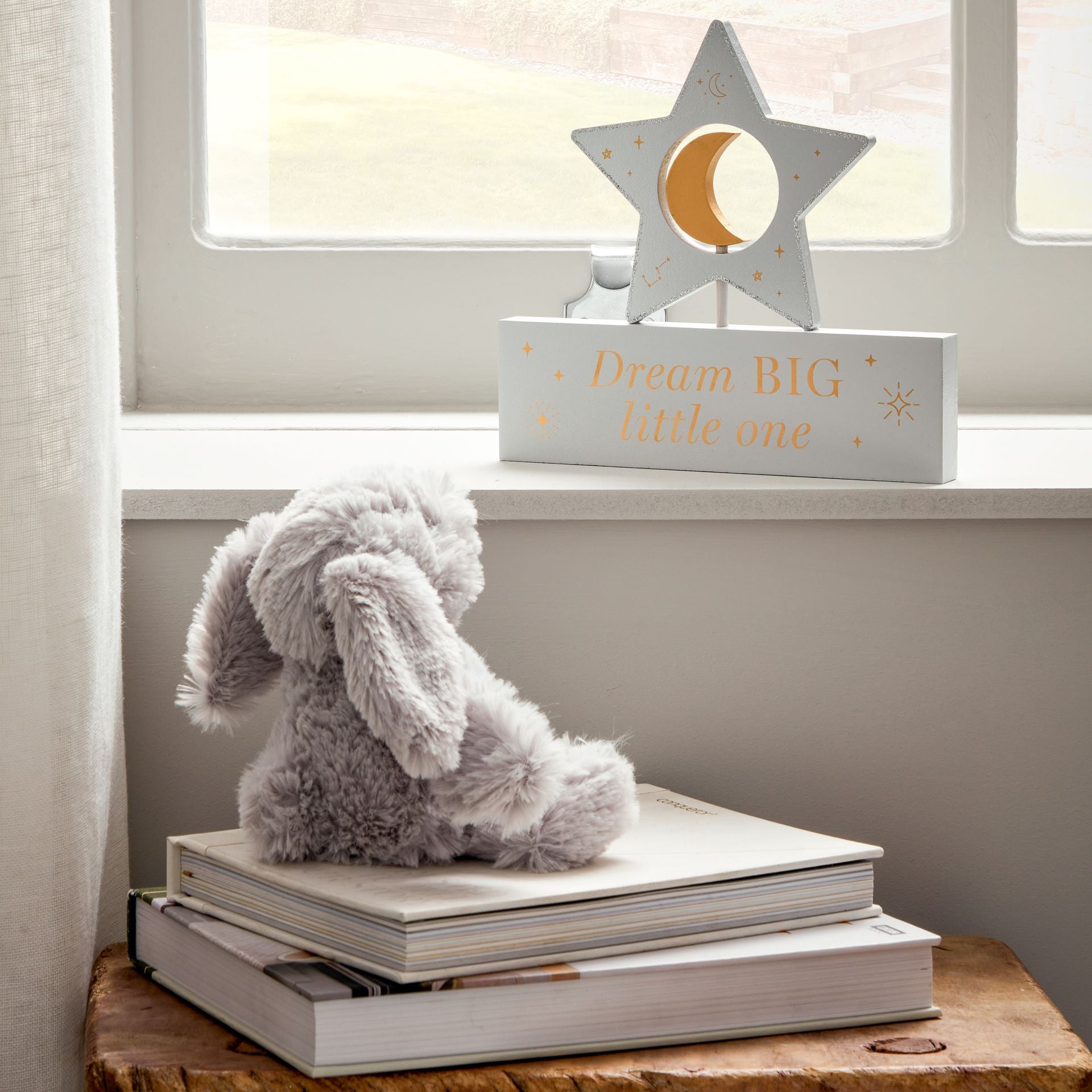 BAMBINO WOODEN STAR & MOON PLAQUE "DREAM BIG"