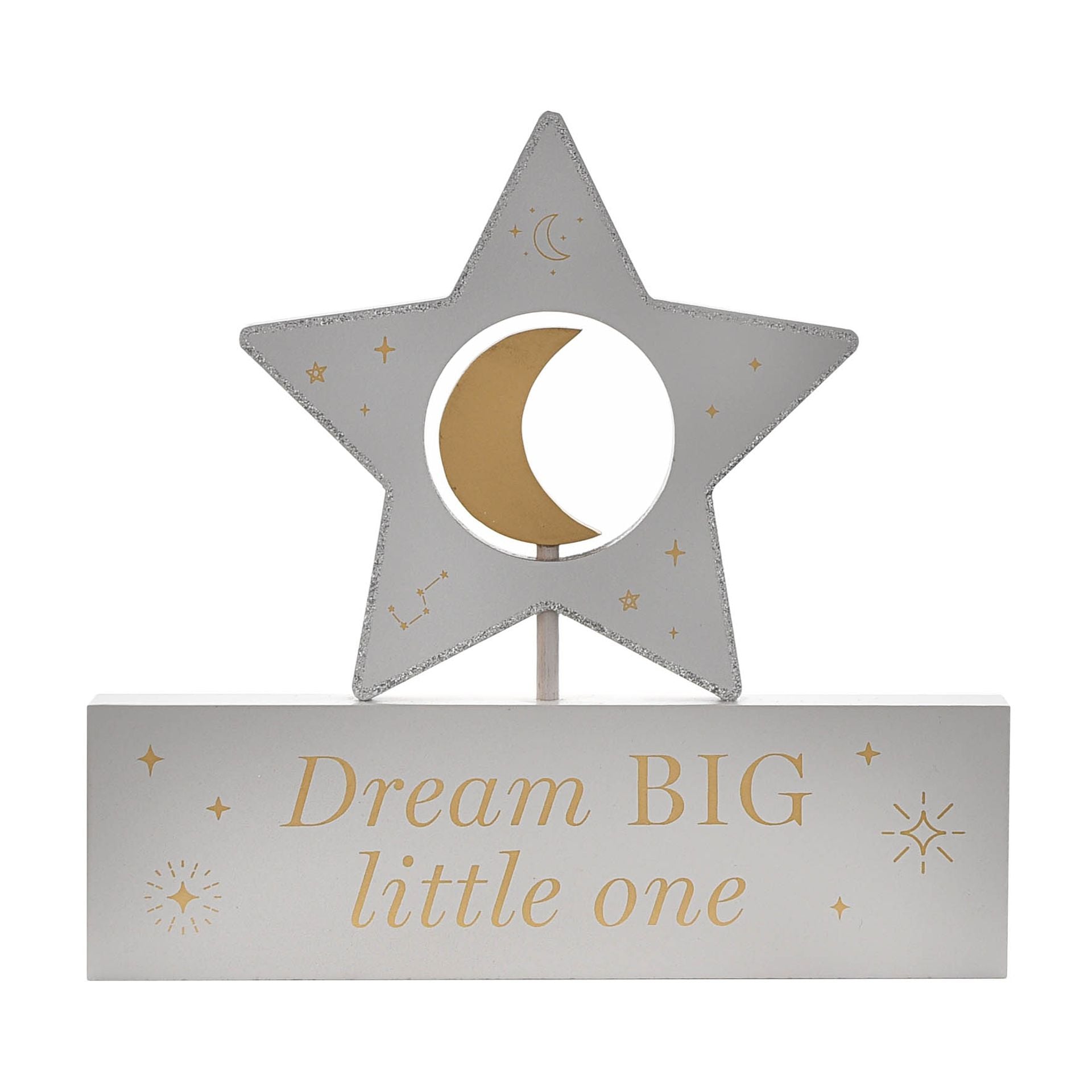 BAMBINO WOODEN STAR & MOON PLAQUE "DREAM BIG"