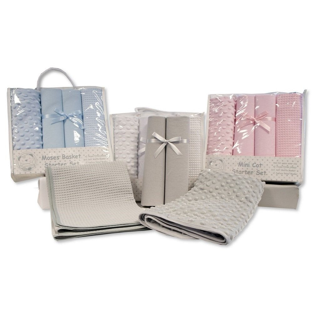 Snuggle Baby 4 Piece Moses Basket Starter Set - Velour, Waffle & Jersey Blankets
