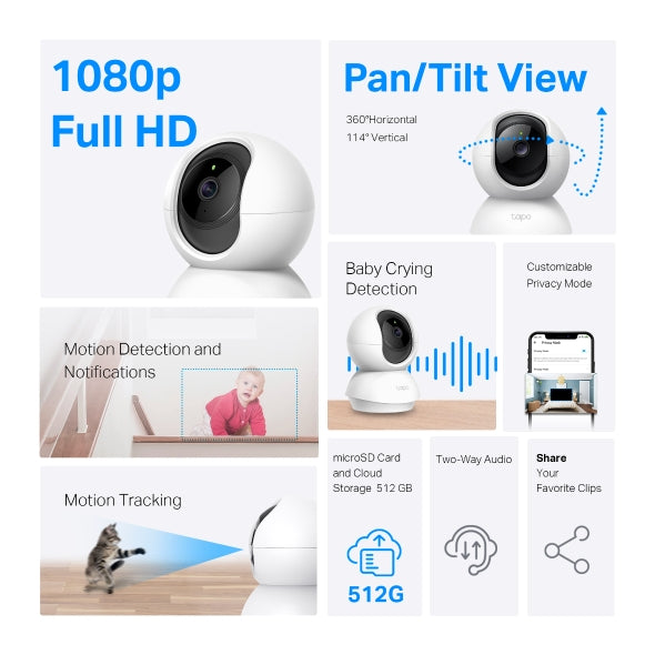 Tapo C200 Pan/Tilt Wi-Fi Camera – 1080p, Motion Alerts, Night Vision