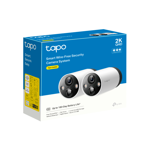 Tapo C420S2 Wire-Free 2K Security Cameras – 2-Pack, Night Vision, AI