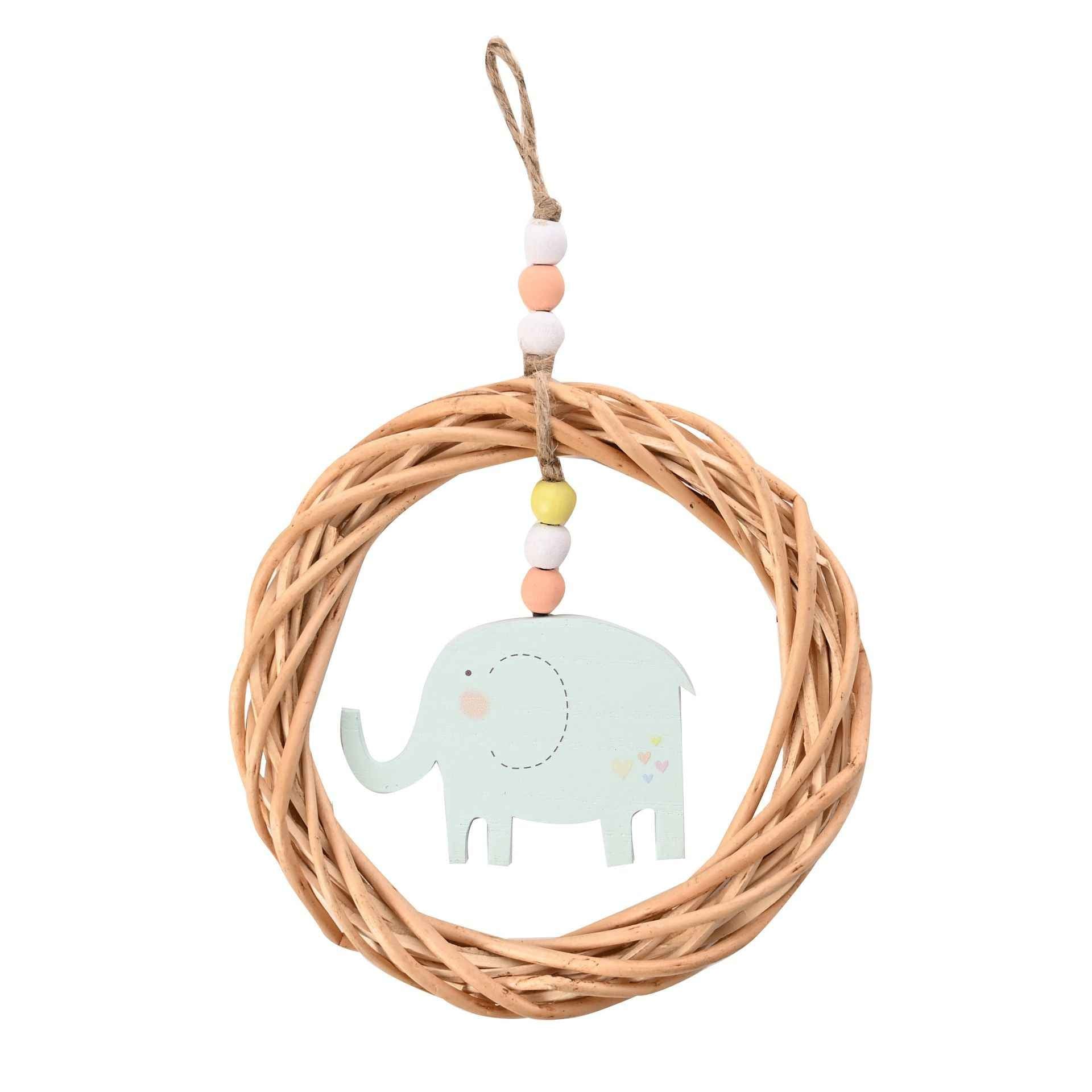 PETIT CHERI ELEPHANT IN WICKER CIRCLE PLAQUE 15CM