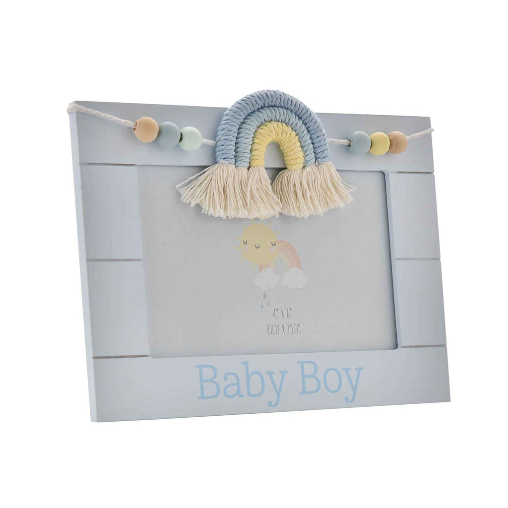 PETIT CHERI WOODEN PHOTO FRAME MACRAME RAINBOW BOY 6" X 4"