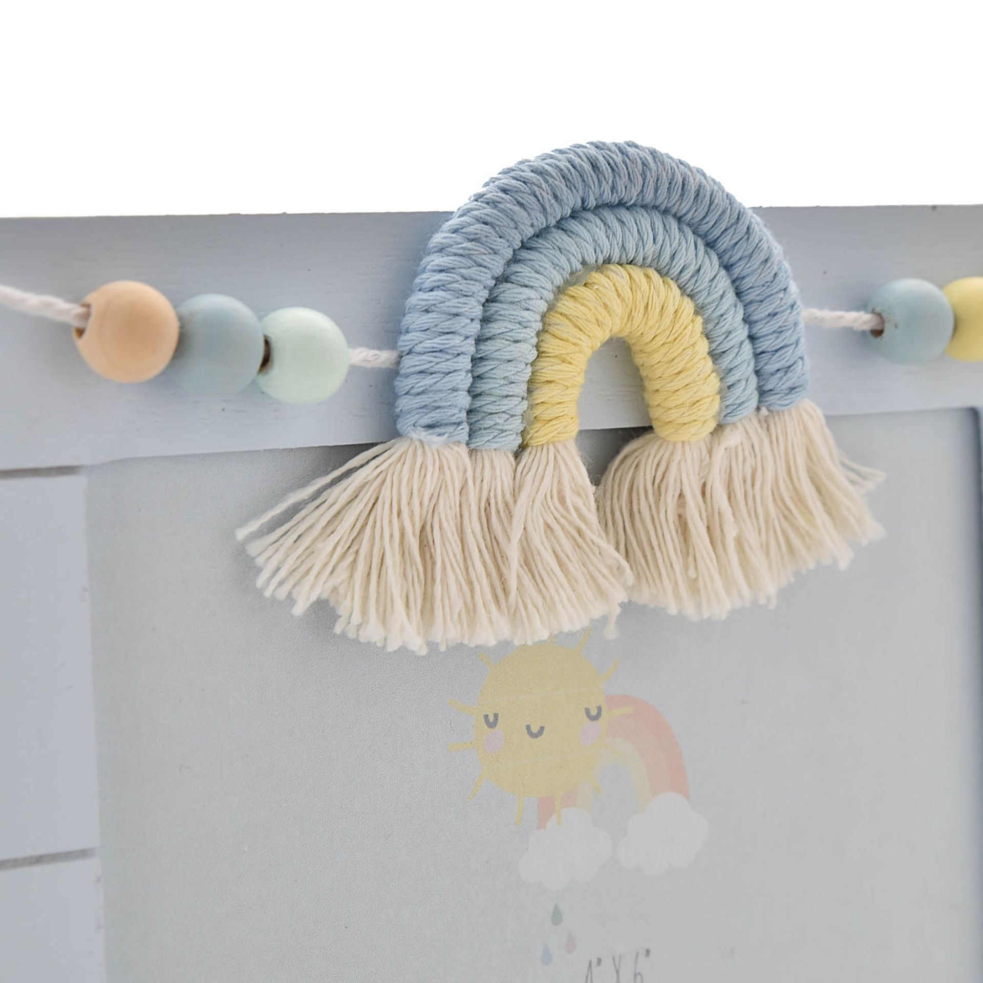 PETIT CHERI WOODEN PHOTO FRAME MACRAME RAINBOW BOY 6" X 4"