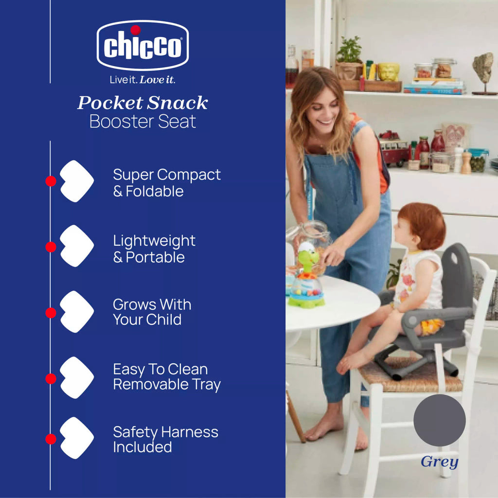Chicco Pocket Snack Booster Seat – Grey Portable Booster Seat