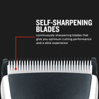 Hair trimmer with self-sharpening blades on a black background
