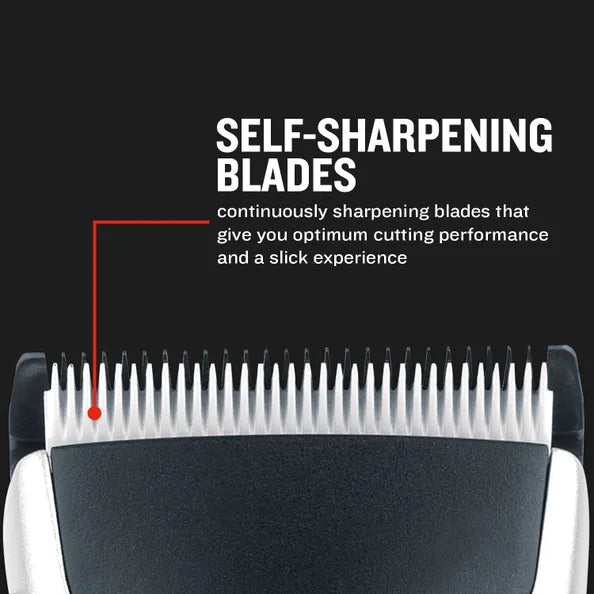 Hair trimmer with self-sharpening blades on a black background