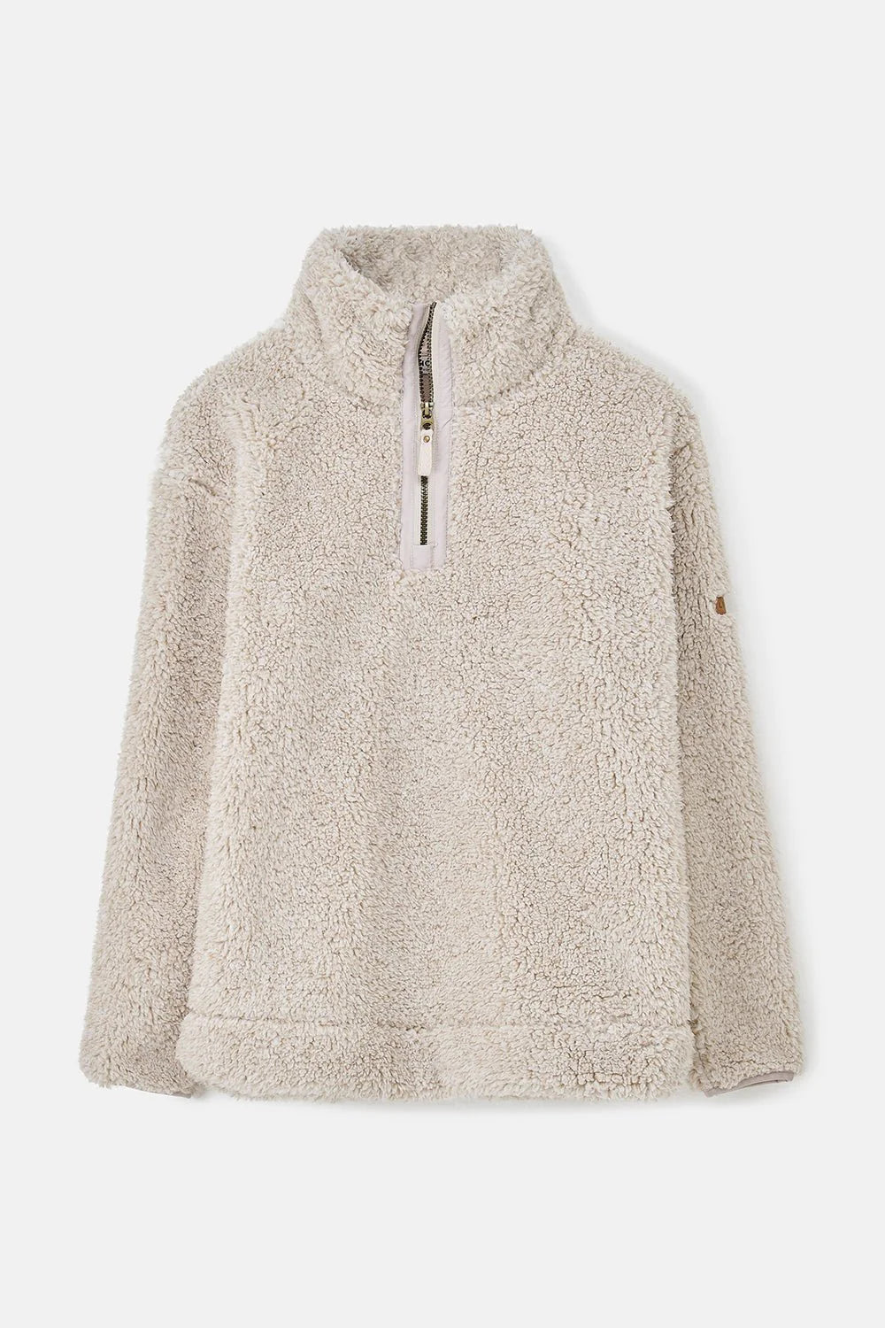 Beige fleece pullover on a white background