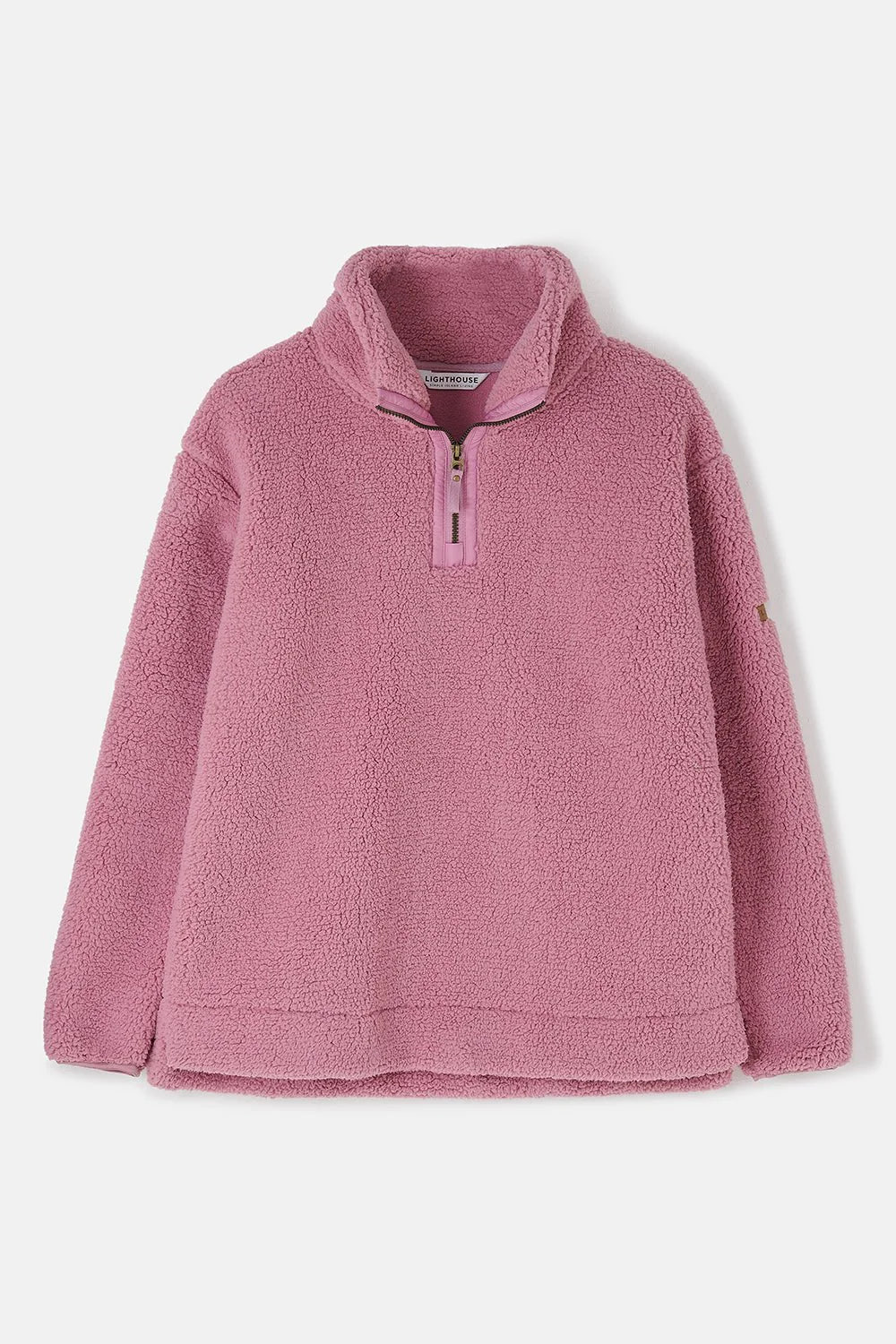 Pink fleece pullover on a white background