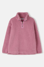 Pink fleece pullover on a white background