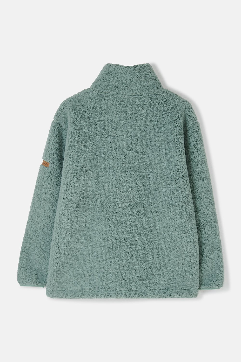 Green fleece jacket on a light gray background