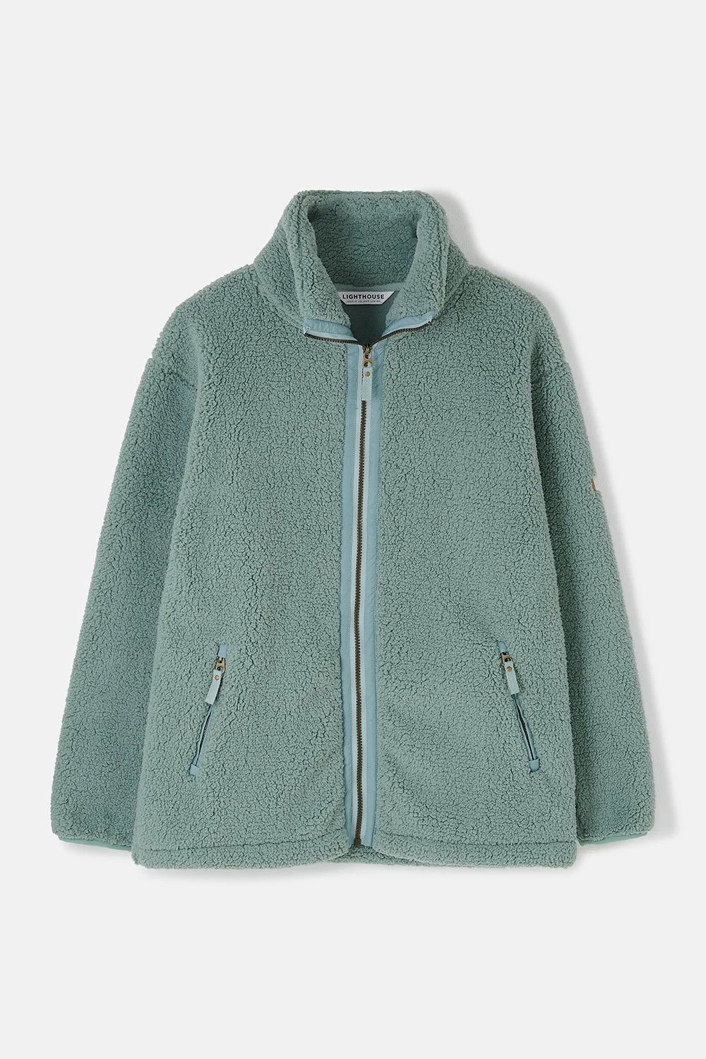Green fleece jacket on a light gray background