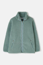 Green fleece jacket on a light gray background