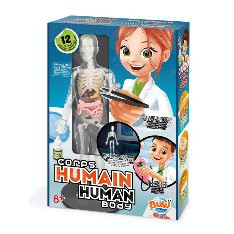 Bunki Corps Human Body kit box with anatomy model and stethoscope.